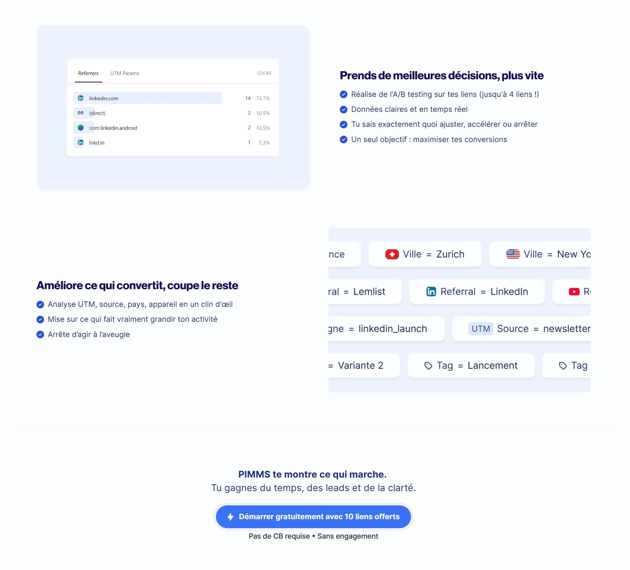 section bénéfices et cta  landing page pimms
