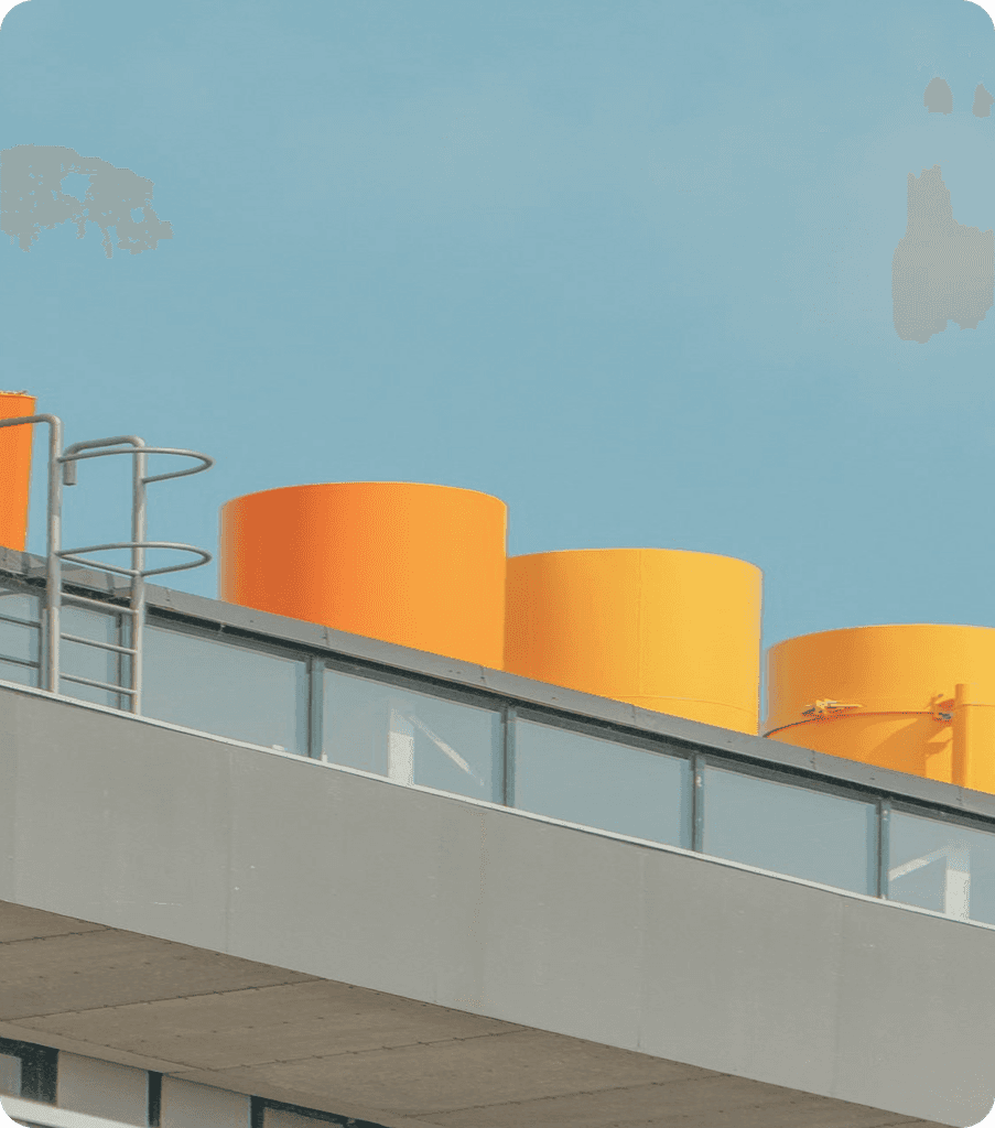 building with orange chimneys