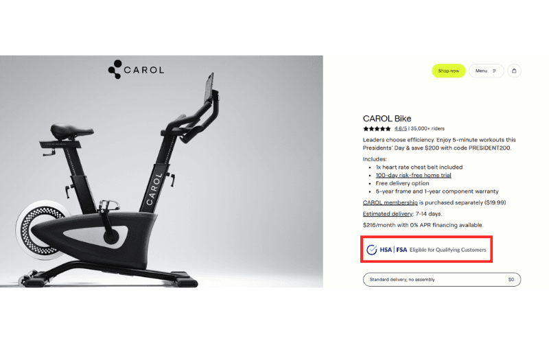 Indicators of HSA/FSA eligibility on a website