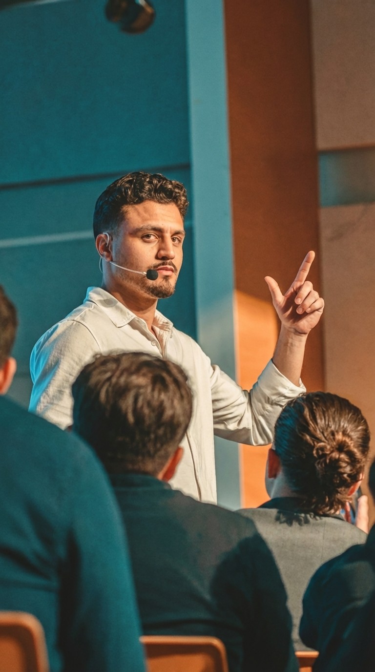 Person surrounded by glowing phones.
