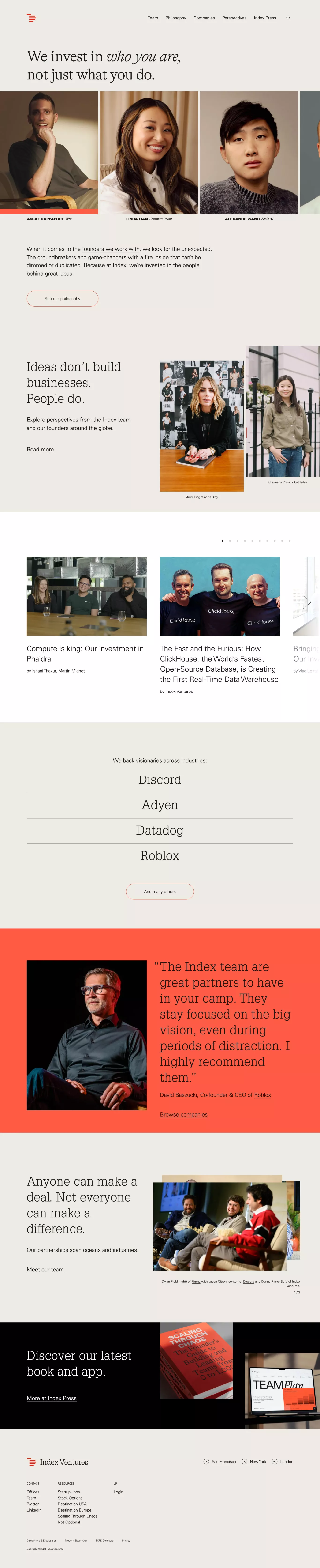 Index Ventures portfolio page screenshot showcasing Finance design