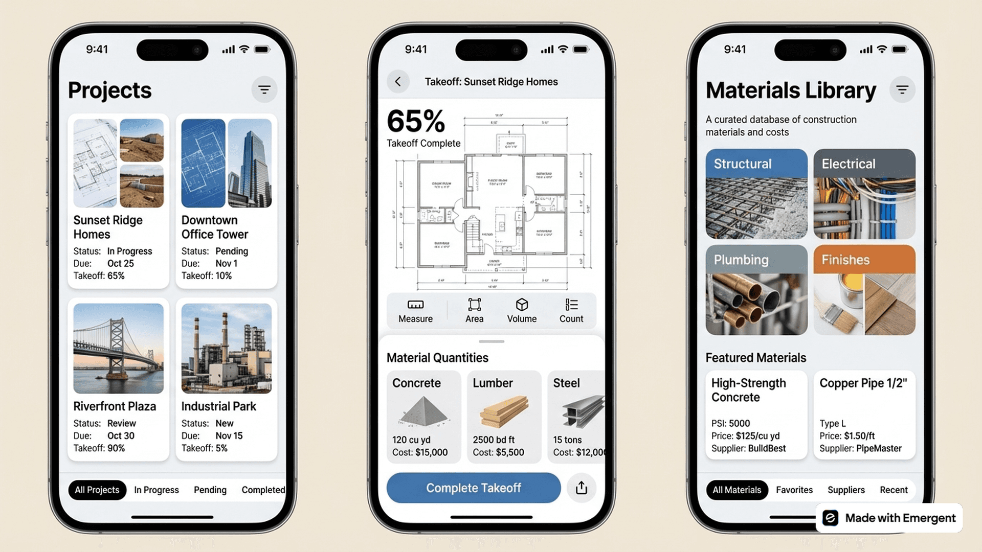 Construction Takeoff App Made With Emergent