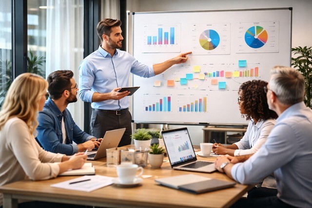 man standing infront of group of people