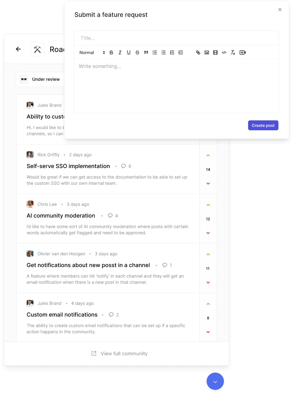 The create feature request form in the Turf platform.