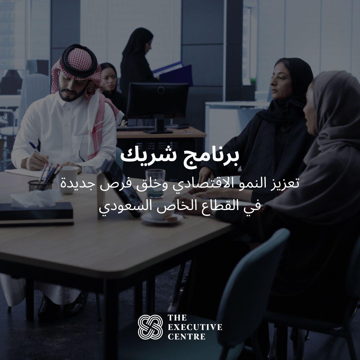 صورة تعريفية بـ برنامج شريك السعودية، يظهر نمو القطاع الخاص السعودي.