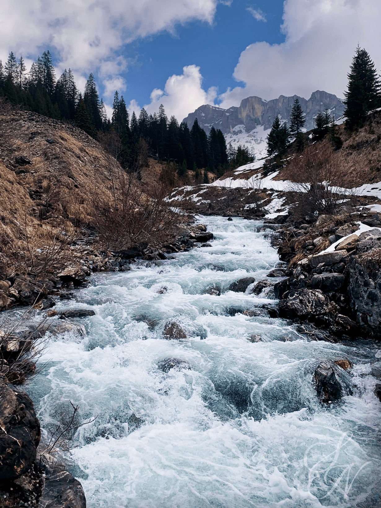 A Swiss mountain river along the way from St. Antonien to Partnun.