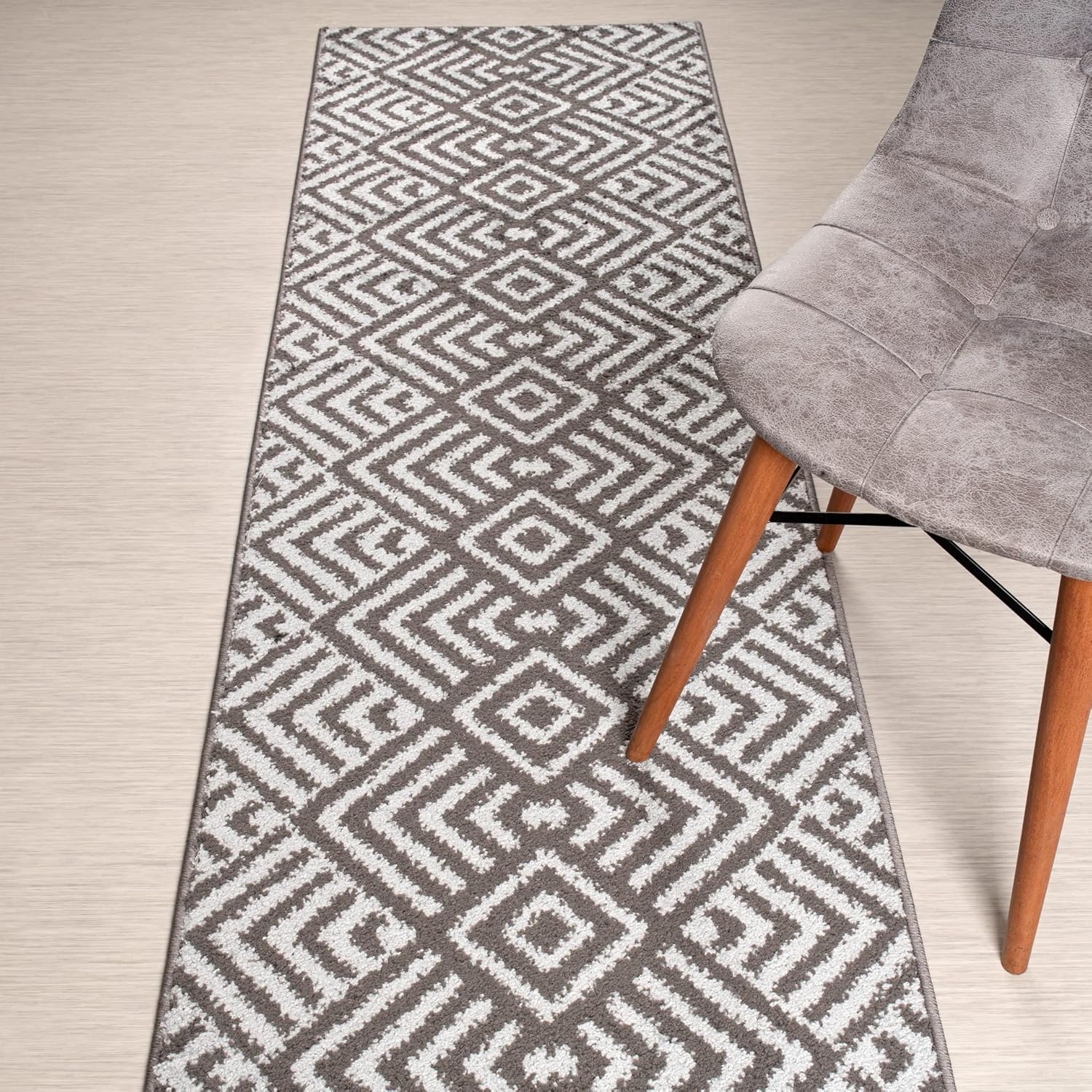 Chevron runner rug adds a stylish touch to home decor.