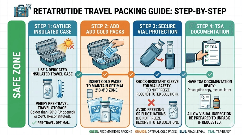 How to pack retatrutide for travel with insulated case and cold packs