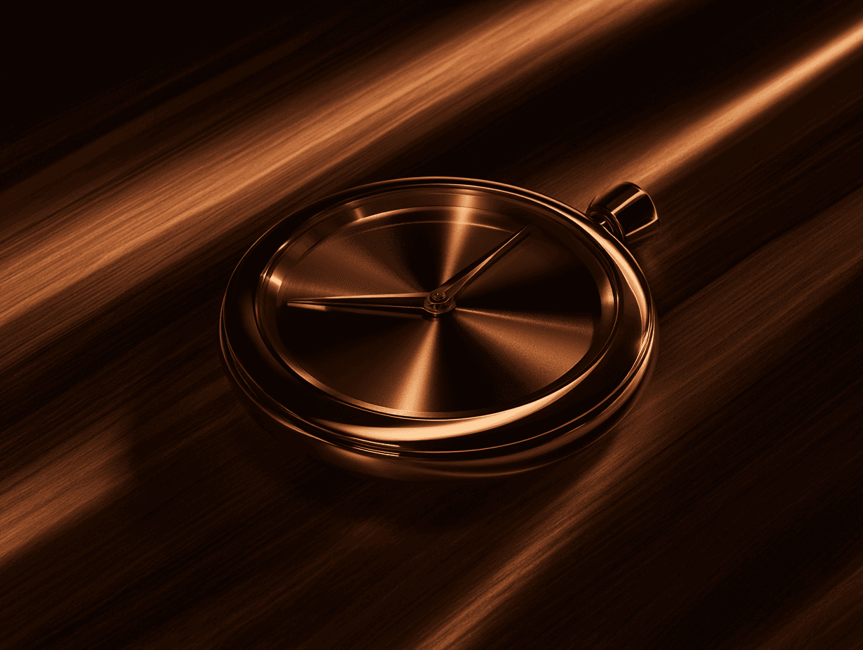 Close-up of a pocket watch on a wood surface