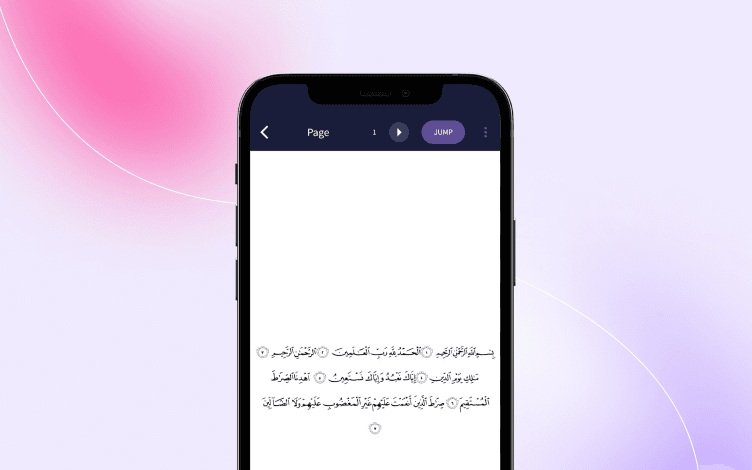Smartphone displaying a digital version of a Mushaf page, combining the traditional practice of Quranic recitation with modern technology.