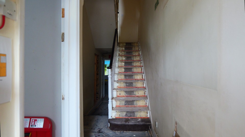 HMO property staircase during strip out and refurbishment preparation works