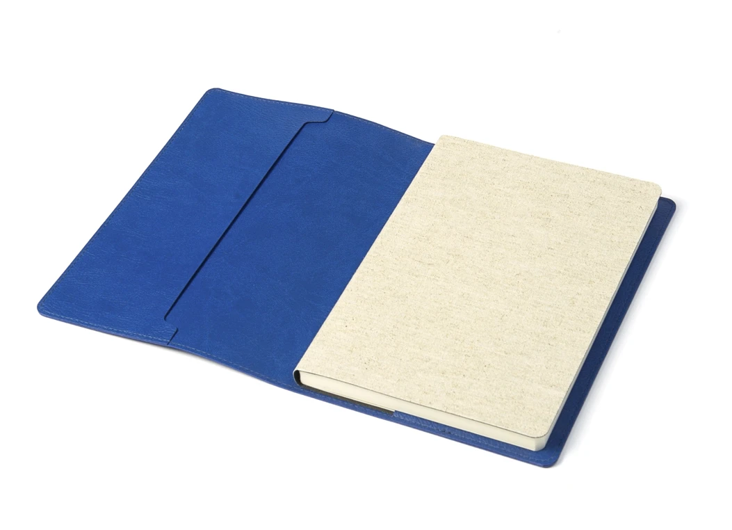 Open leather sleeve journal showing pocket detail and notebook fit