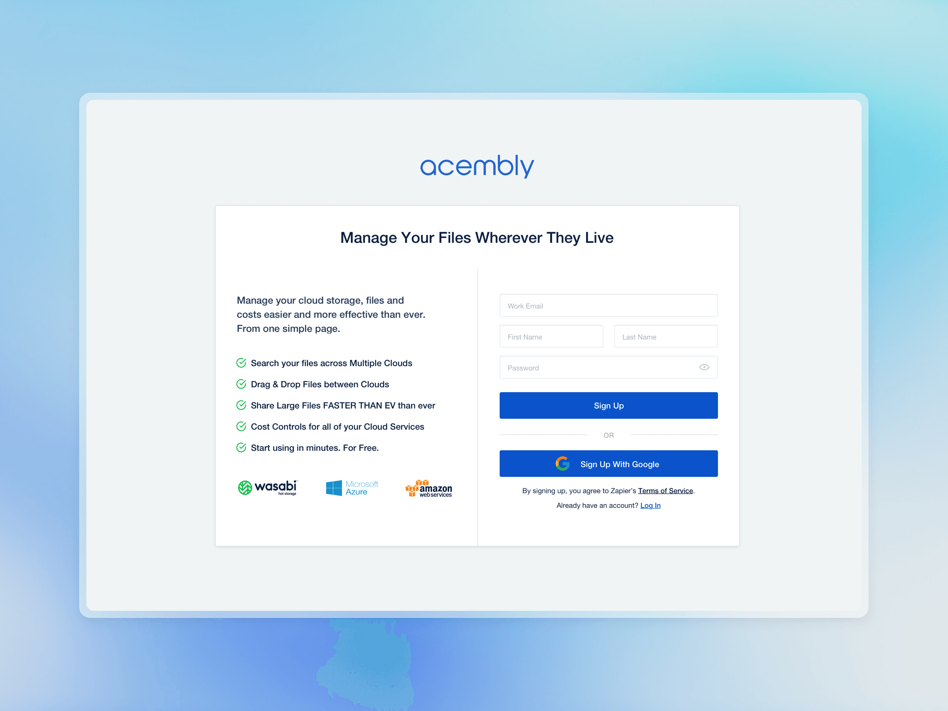 Dashboard view of integrations page
