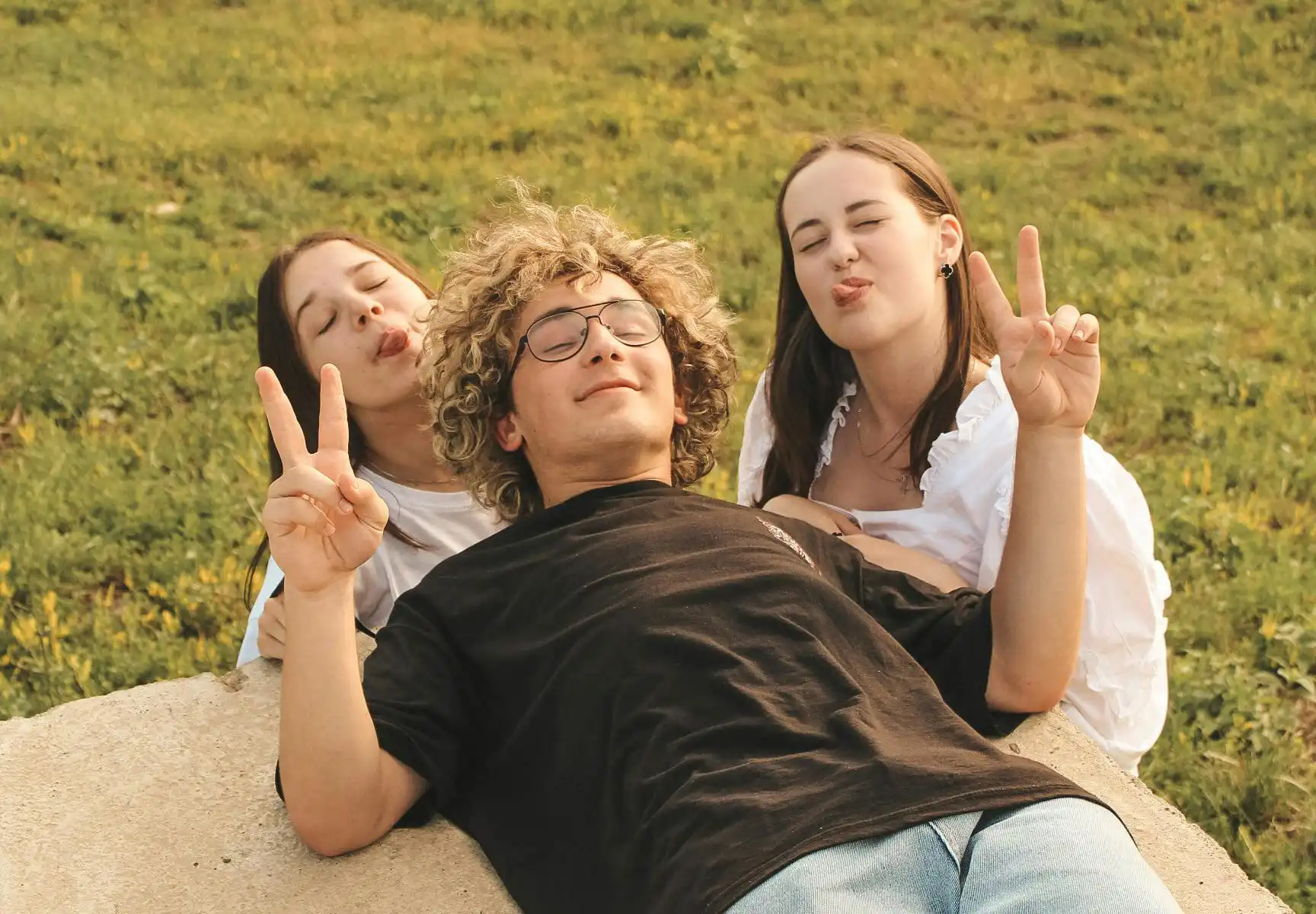 Group of three friends at a mindfulness retreat center