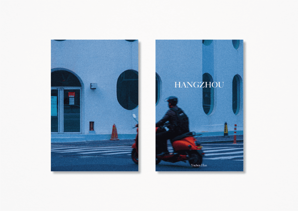 zine front and back cover with image of person riding a moped