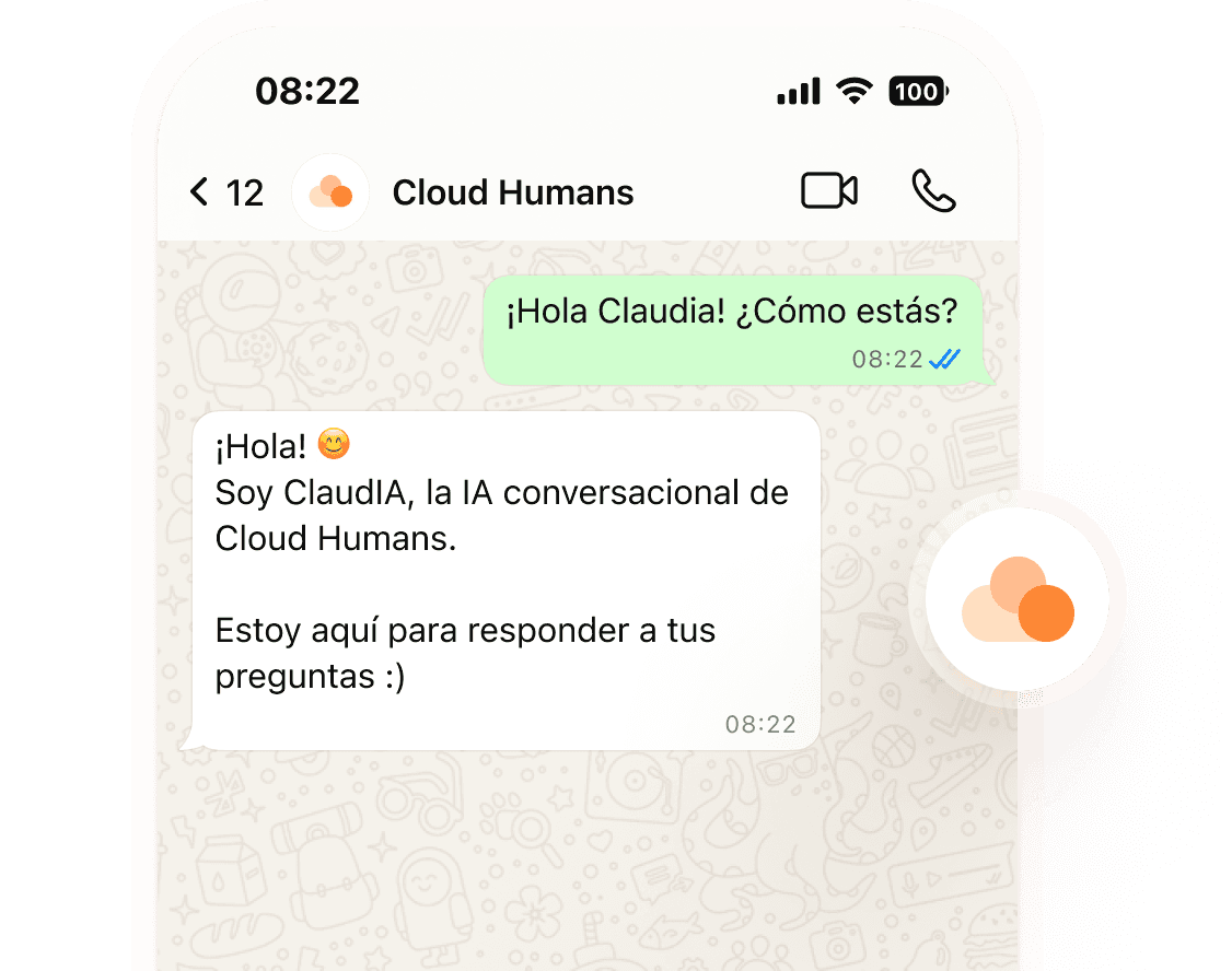 WhatsApp con ClaudIA, la IA de Cloud Humans que ayuda en la interacción por WhatsApp sin necesidad de atención humana.