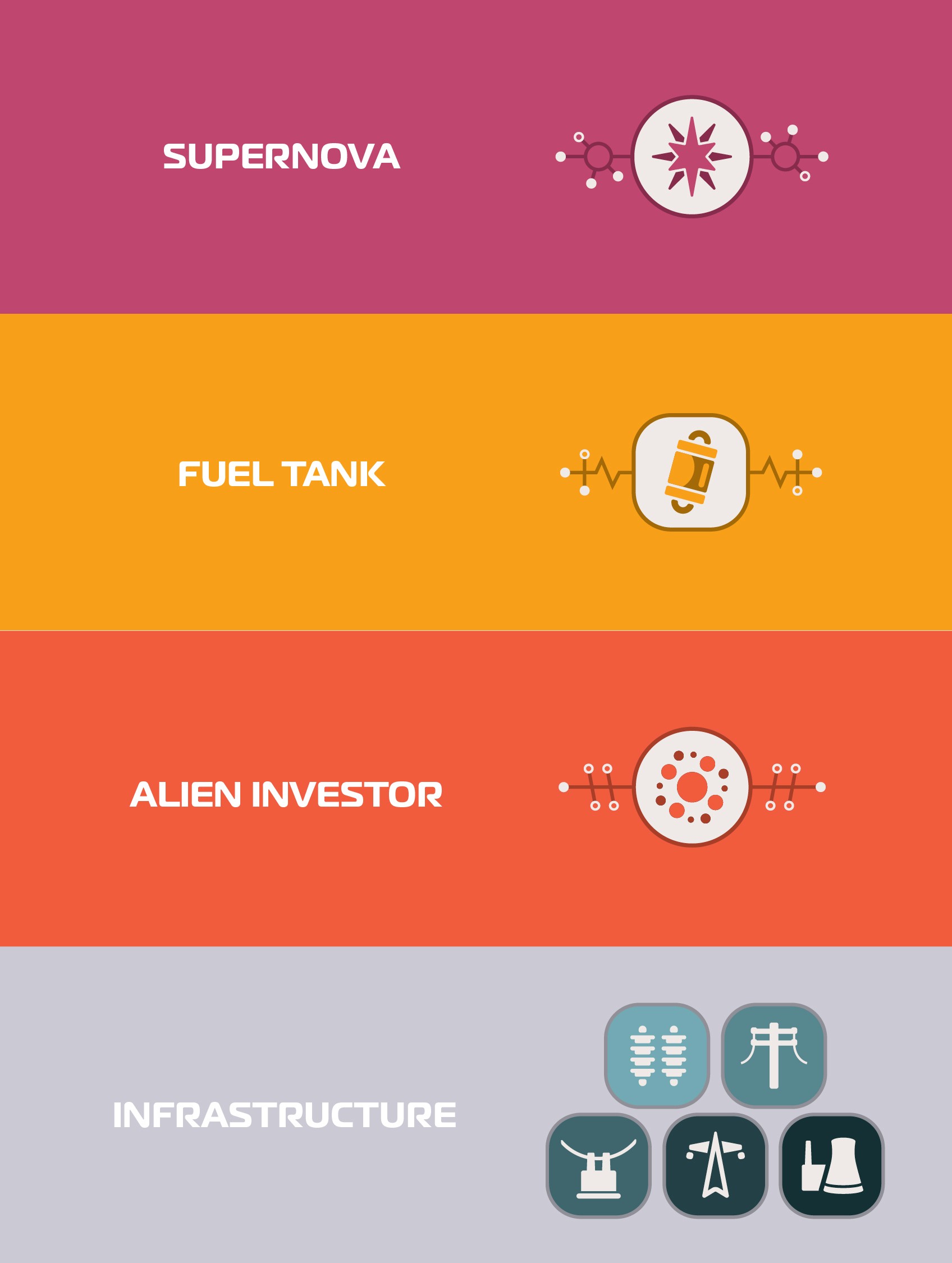 Card color palette and iconography system.