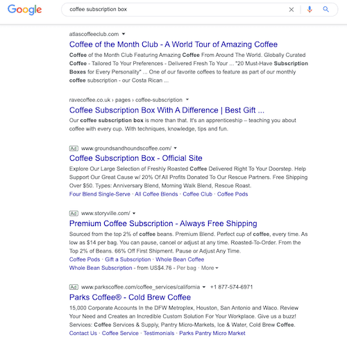 Coffee subscription box example