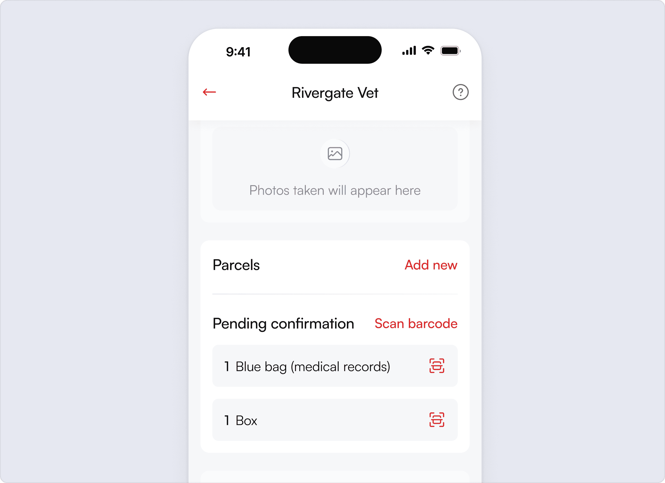 Parcels expected screen