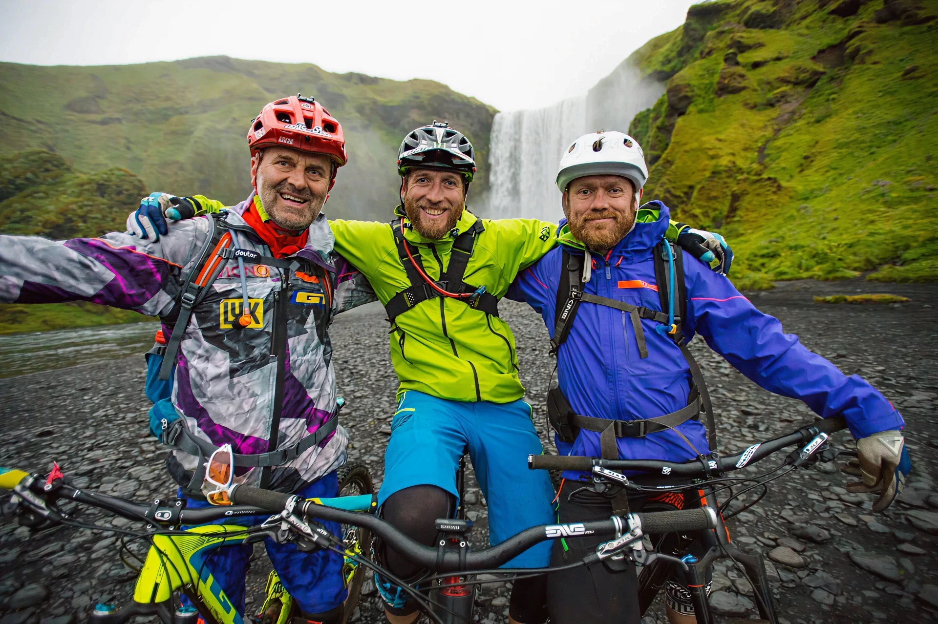 Icebike crew infront of waterfall