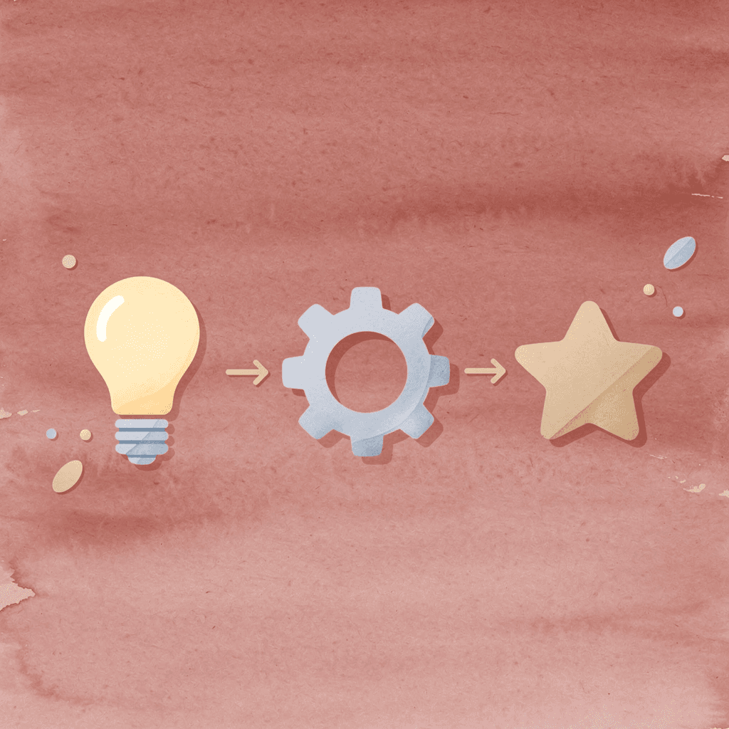 Three icons showing progression from idea to hands-on experience to studio