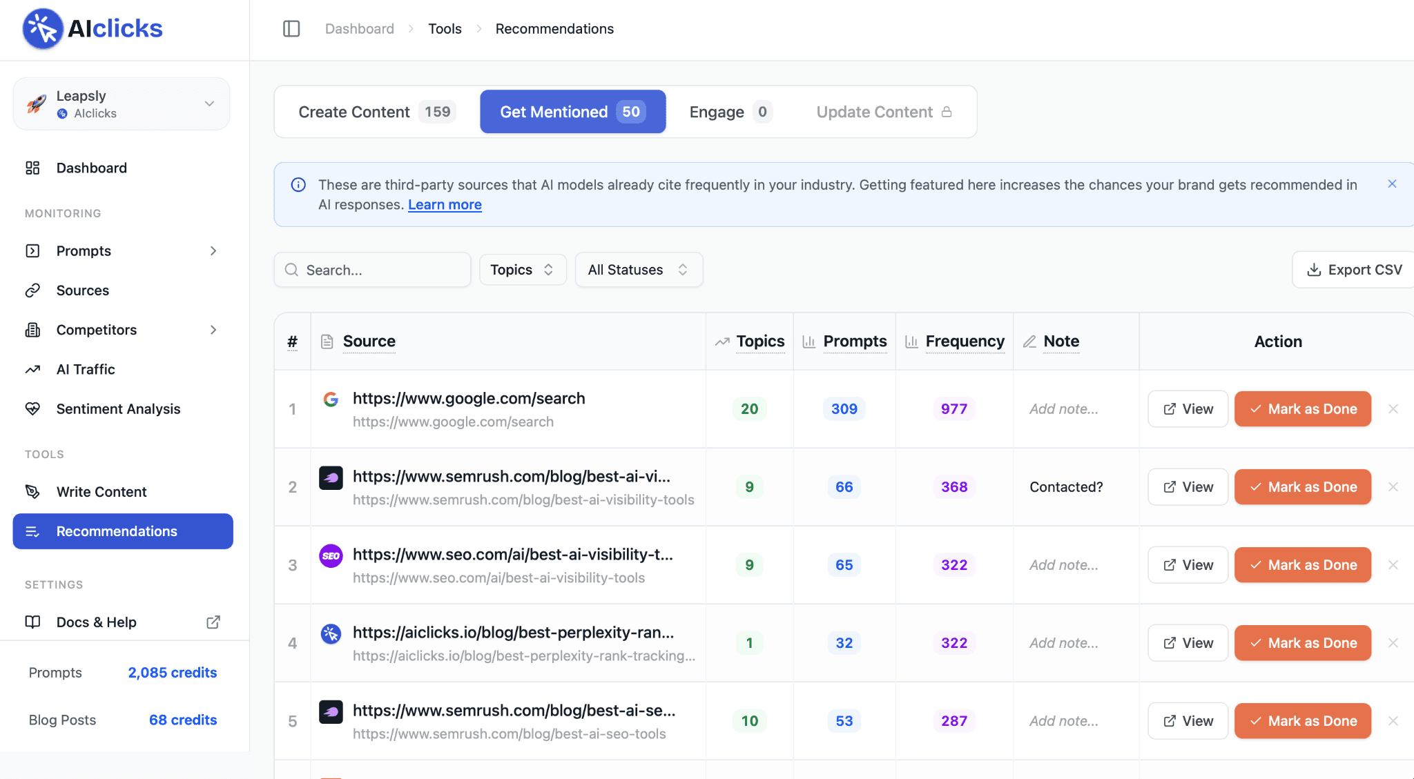 AIclicks dashboard