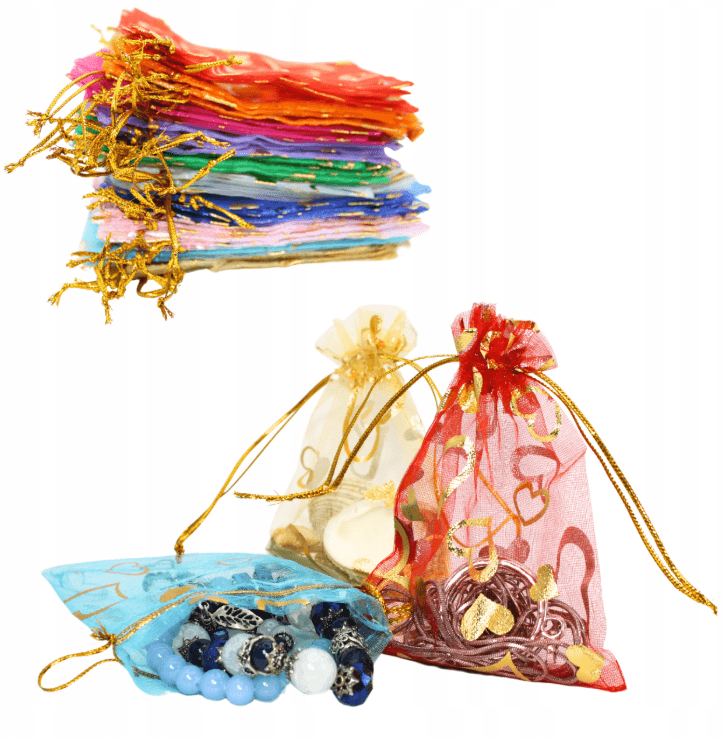 woreczki z organzy mix kolorów serca