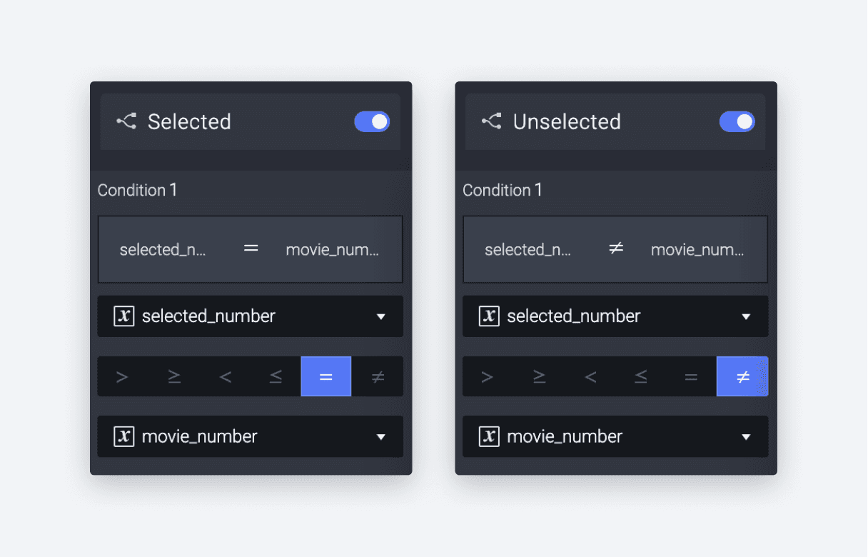 Add two conditions under the Receive trigger