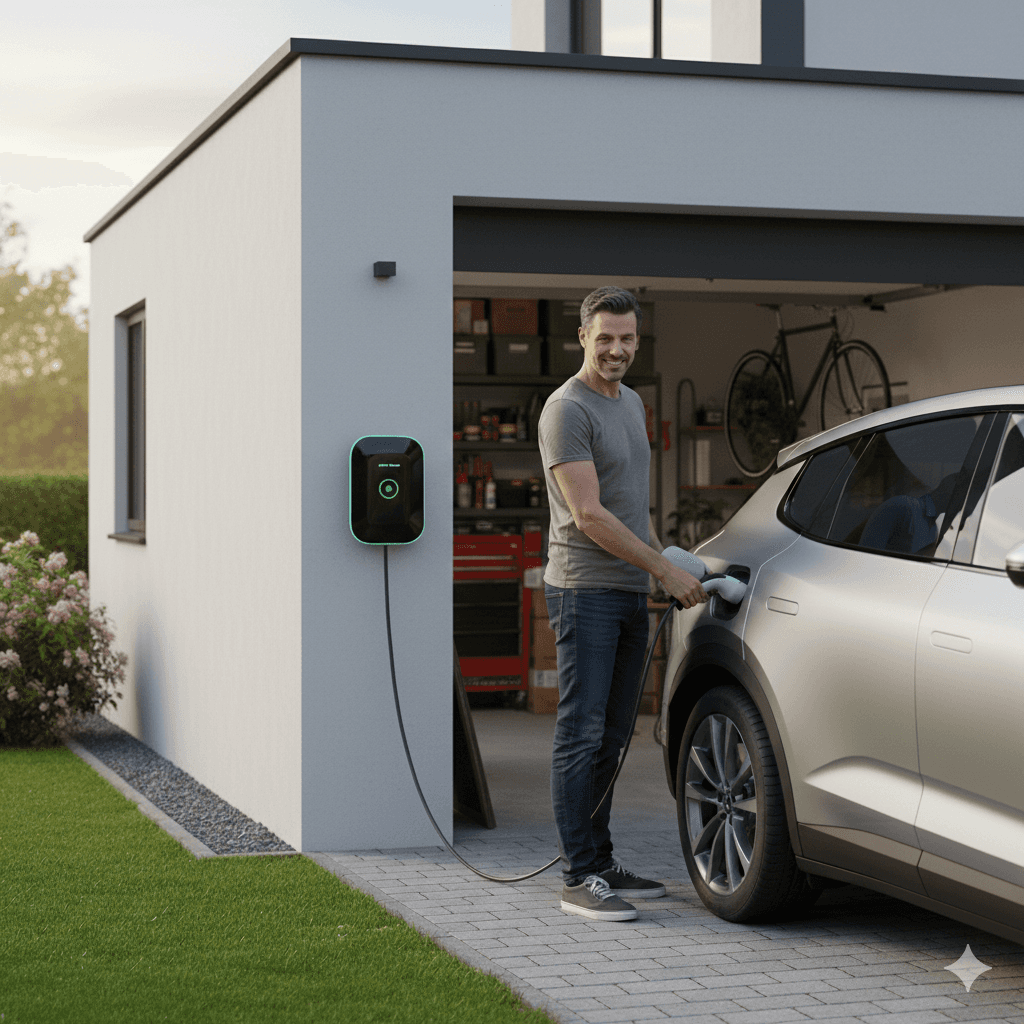 homme qui recharge son véhicule électrique