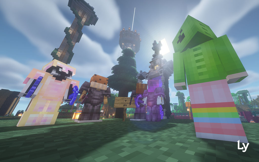 Four members from BDSM community taking a selfie in Minecraft