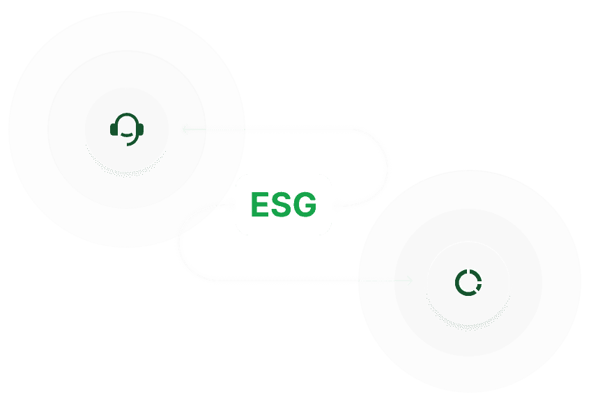 Expert ESG support with chat interface illustration.