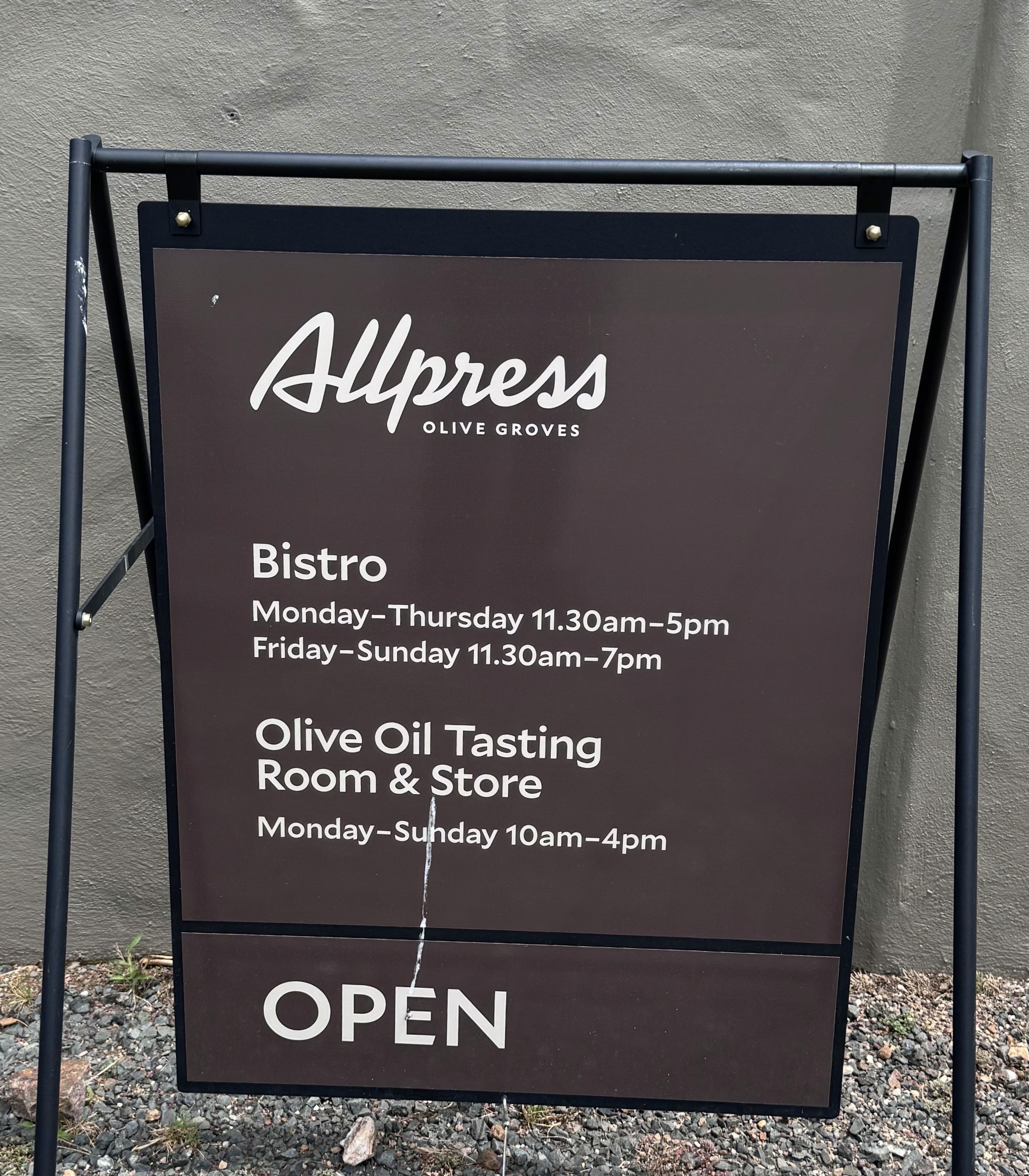 Board for Allpress Olive Groves in Waiheke Island