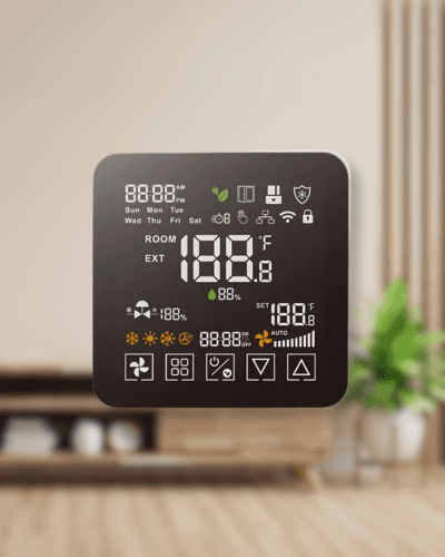 Termostato inteligente GREGAL SENSE con aplicación móvil para el control remoto de la climatización y la programación de horarios.