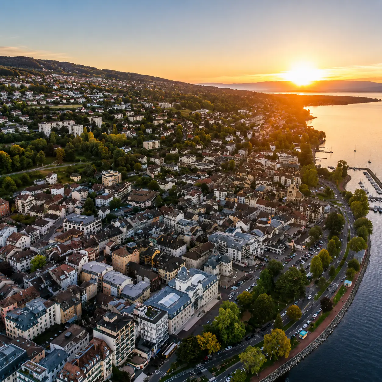 aerial photography of buildings beside sea