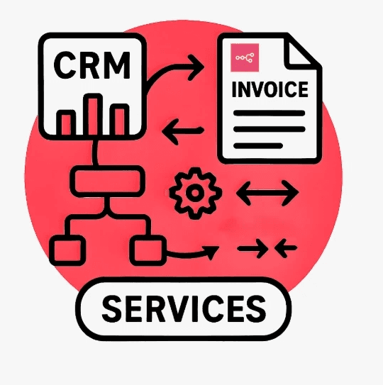 Icône flat design premium illustrant l’automatisation des services et du conseil, avec clipboard, checklist et engrenage en EA4B71.