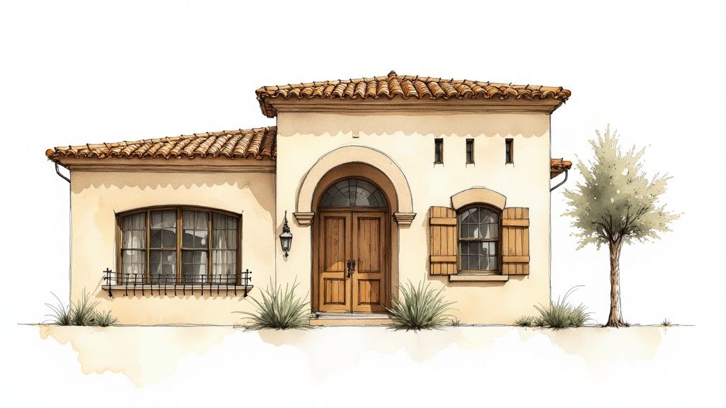 Mediterranean Revival Front Elevation