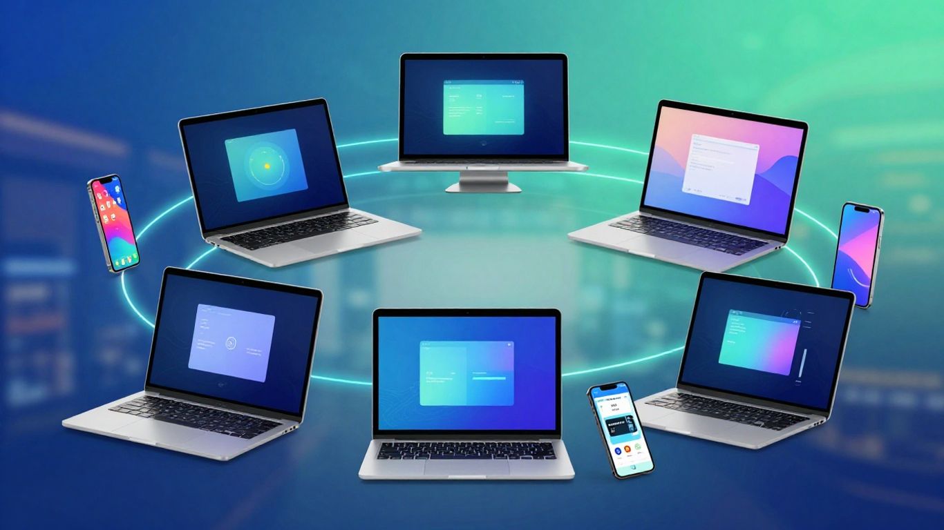 Collage of devices showing multi-channel marketing automation.