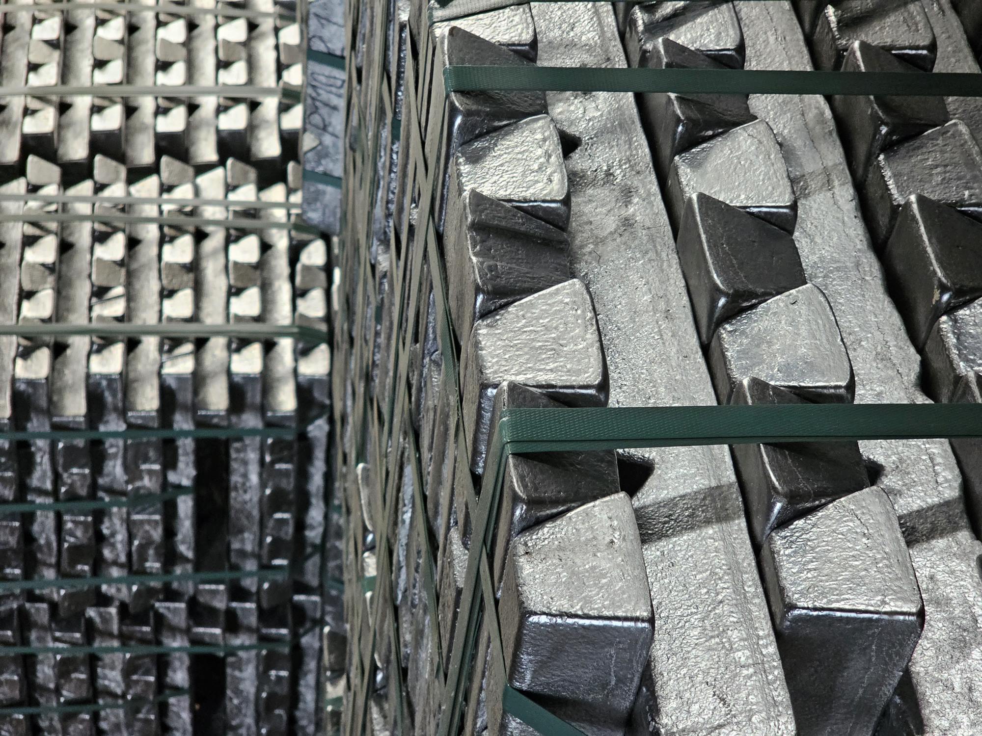 Aluminium ingots in storage