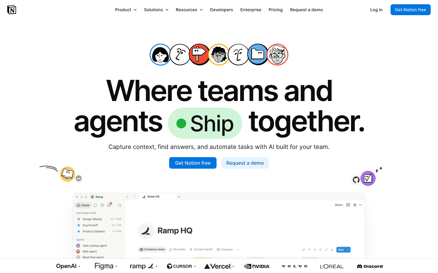 Notion notes and productivity app homepage