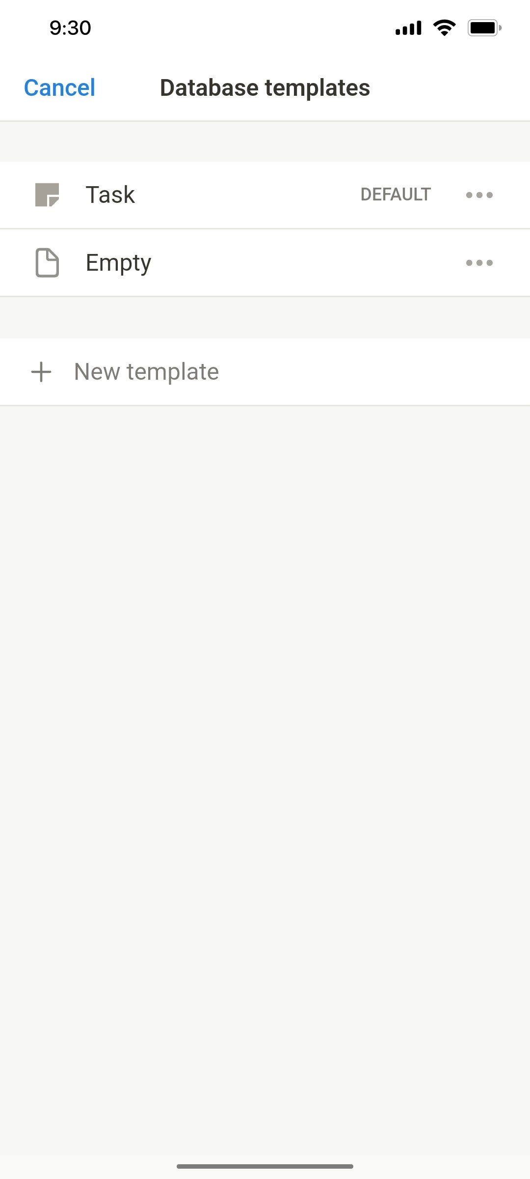 Notion App Database Template Screen