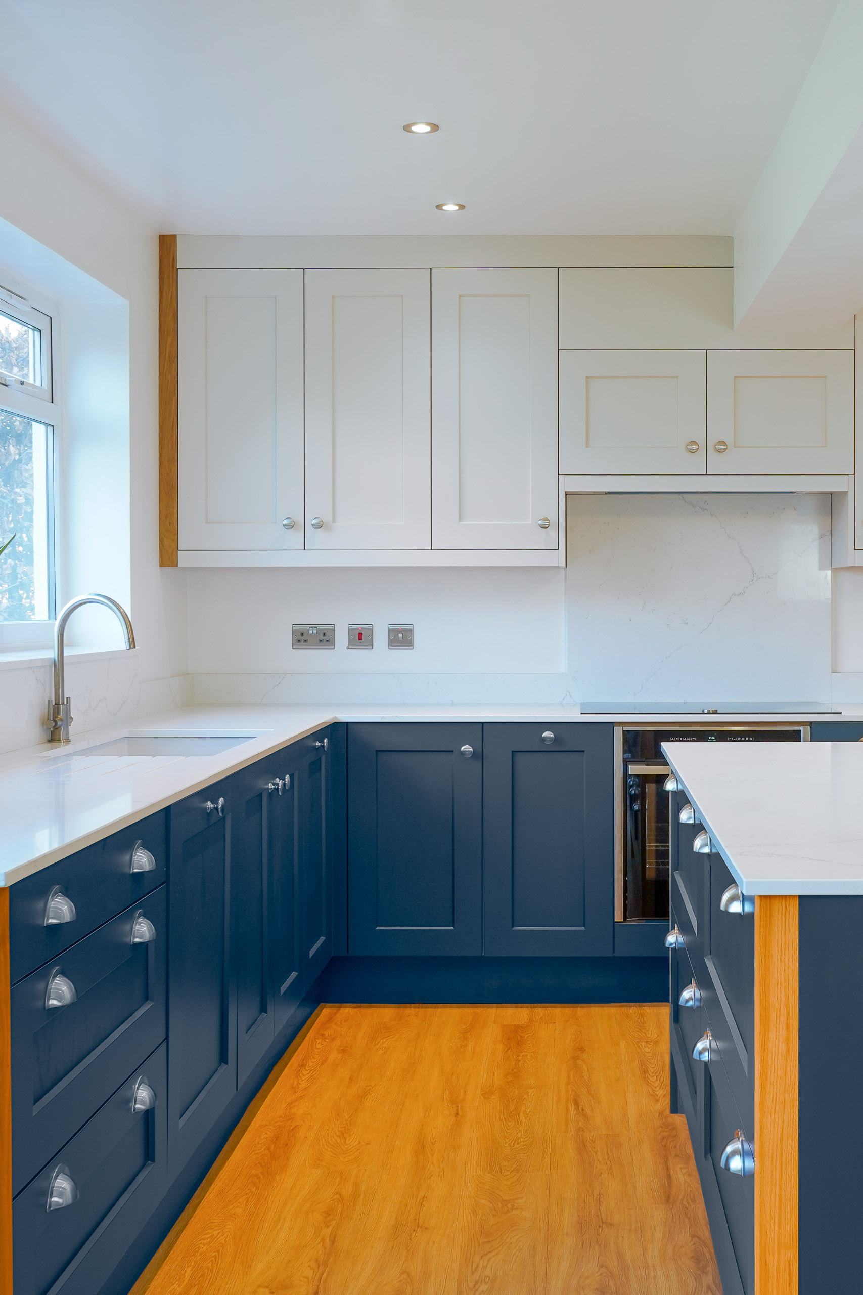 tap in blue shaker kitchen in chinley derbyshire