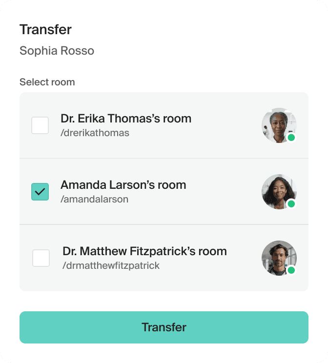 a screenshot of the doxy.me patient transfer feature.