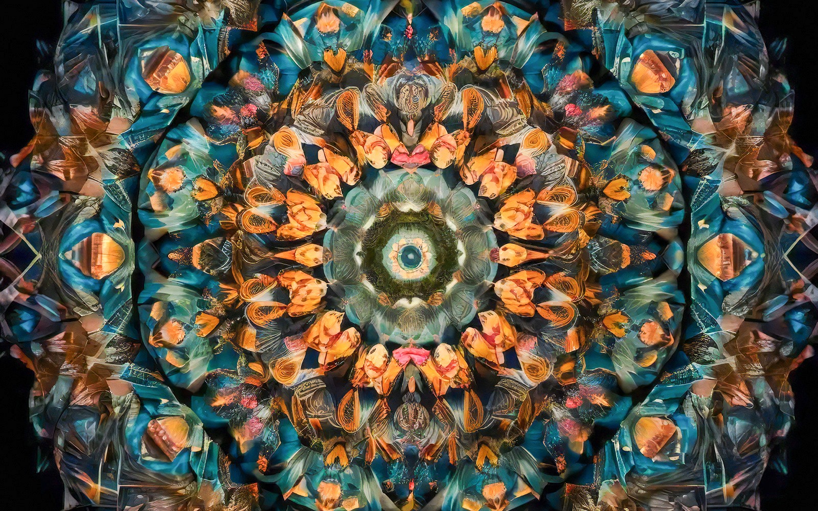 Kaleidoscopic pattern exhibit at the World Of Illusions, featuring vibrant colors and intricate designs.