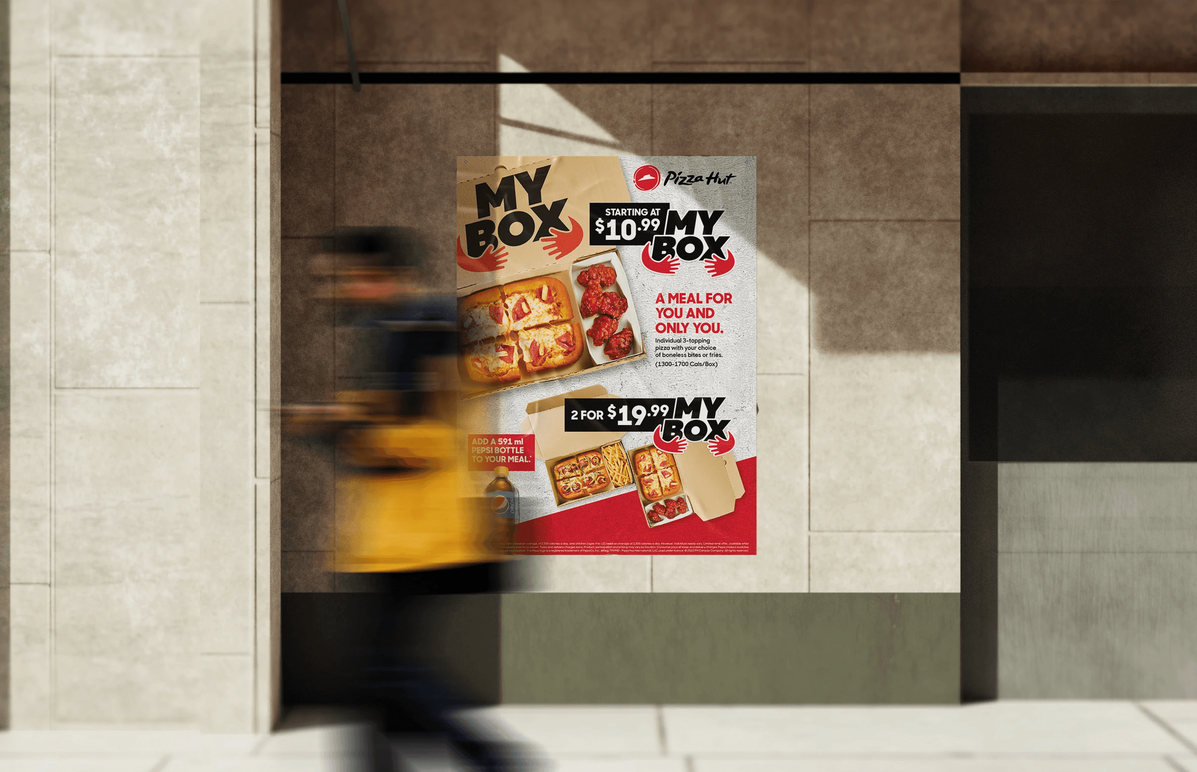 Pizza Hut Poster Mockup, on busy downtown street