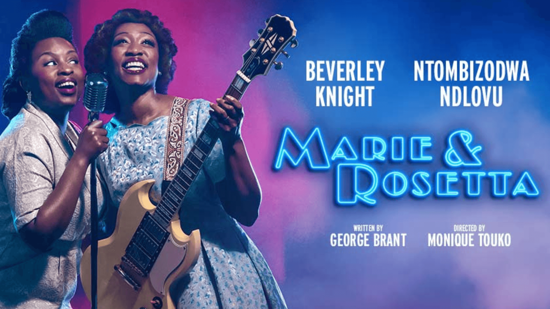 Beverley Knight and Ntombizodwa Ndlovu on stage with a guitar and microphone, Marie & Rosetta show.