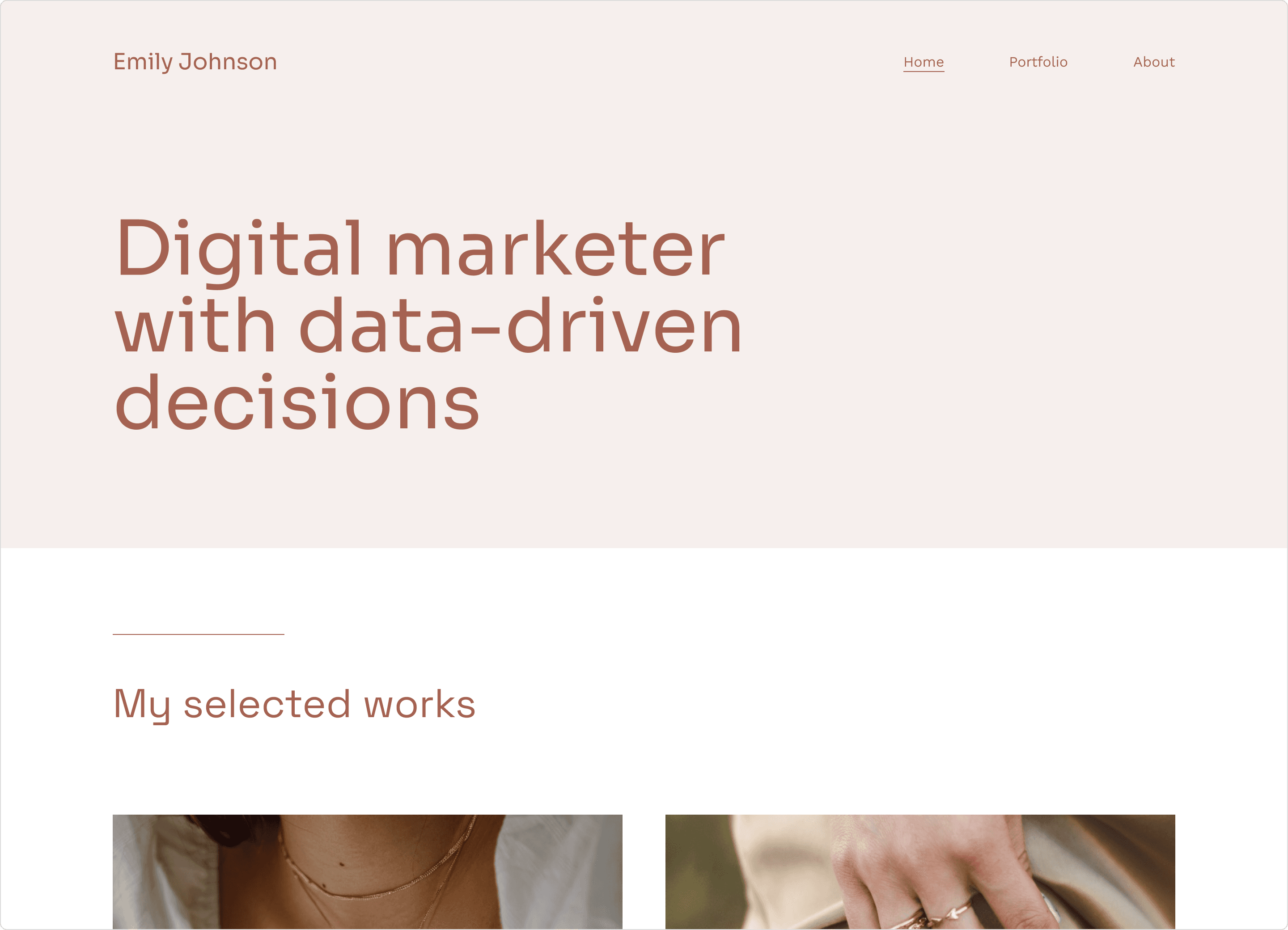 A freelance marketing portfolio website made with Copyfolio, for Emily Johnson, who is a digital marketer with data-driven decisions.