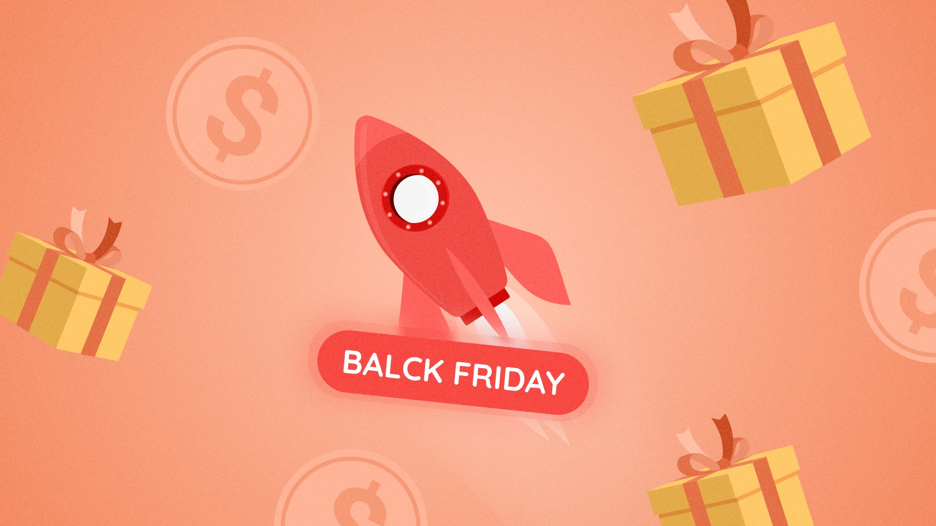 Rakéta indul ajándékdobozok között, Black Friday akciót jelképezve.