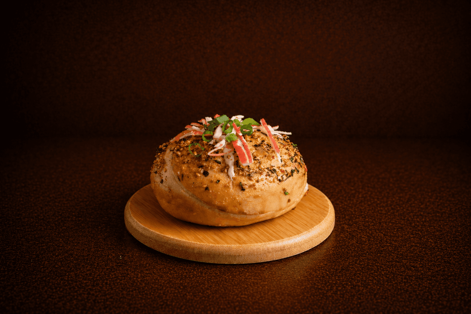 Crab Ragoon Shio Pan Japanese salt bread with a crispy butter-fried base and creamy crab rangoon filling at Café Sherpa's, Brookfield WI. Savory and unlike anything nearby.