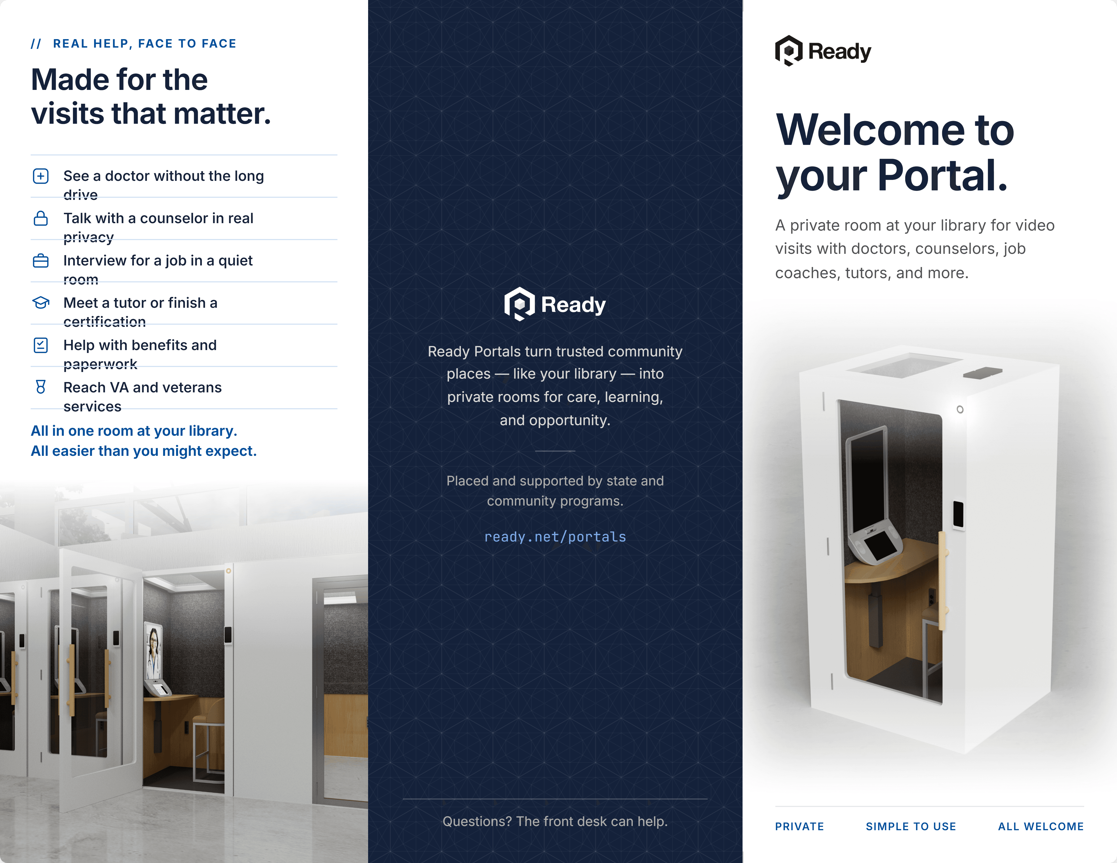 Ready-branded educational Portal trifold outside spread with use cases and product introduction