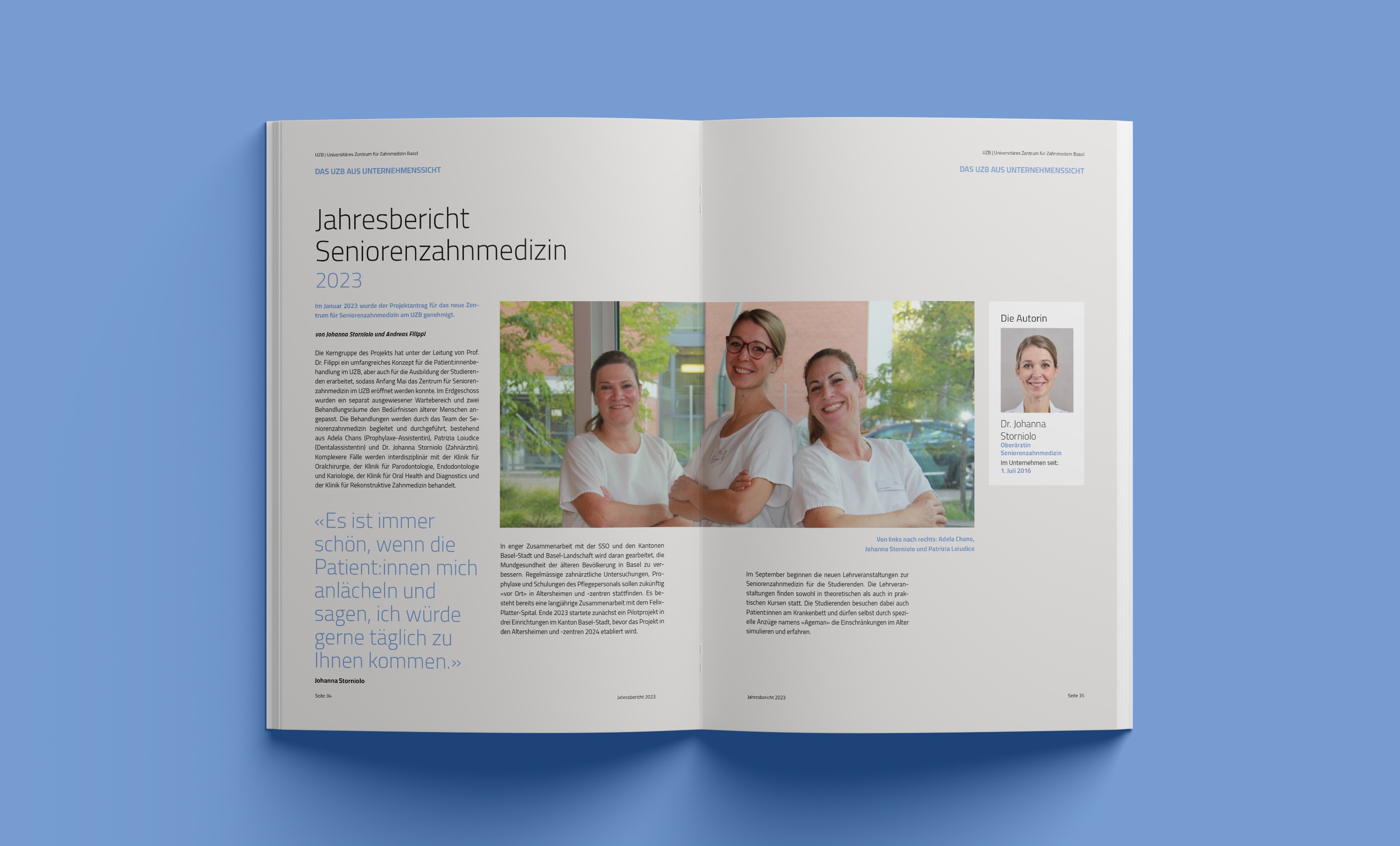 Layoutgestaltung des UZB Jahresberichts 2023 – präzise Rasterstruktur und klare Hierarchie im Editorial Design